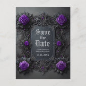 Gotische Lila Rose Save the Date auf Grau Ankündigungspostkarte (Vorderseite)