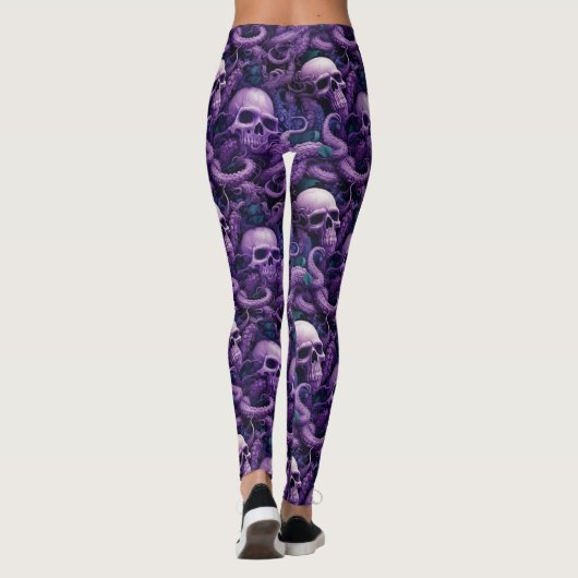 Gotische Lila Tentakel und Skulls Octopus Leggings (Rückseite)