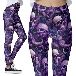 Gotische Lila Tentakel und Skulls Octopus Leggings