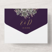 Gotische Lila und goldene Rose Blumenhochzeit All In One Einladung (Rückseite)