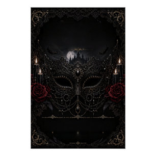 Gotische Maskenball-Schlossrose Poster