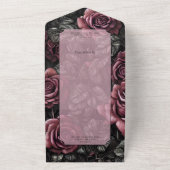 Gotische Mauve-, Grau- und Schwarz-Rose mit QR-Cod All In One Einladung (Außenbereich)