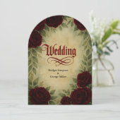 gotische mittelalterliche Vintage Rose Hochzeit Einladung (Stehend Vorderseite)