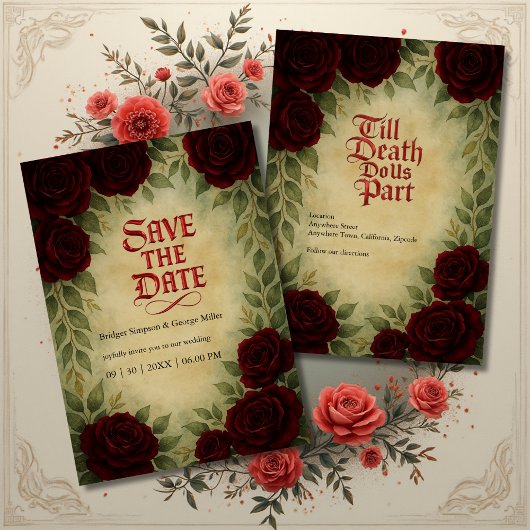 Gotische Mittelalterliche Vintage Rose Hochzeit Einladung