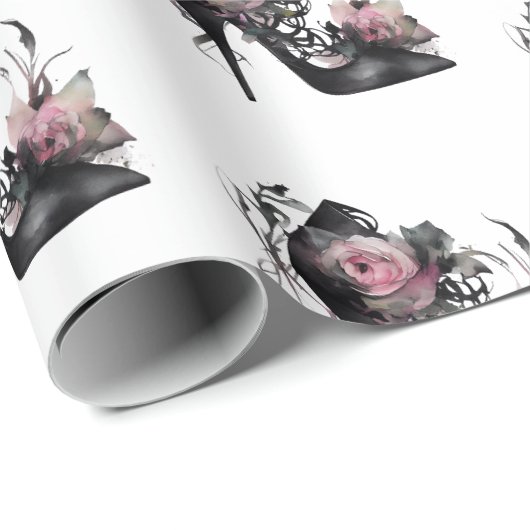 Gotische Mode Stiletto Heel mit Mauve Pink Roses Geschenkpapier (Rolleneckpunkt)