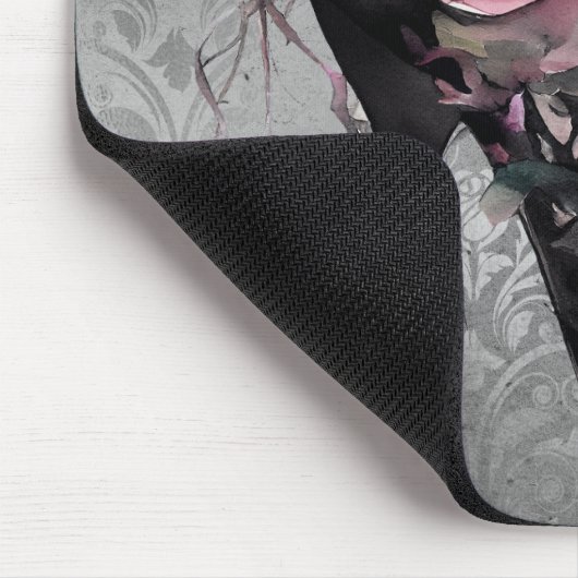 Gotische Mode Stiletto Heel mit Mauve Pink Roses Mousepad (Ecke)