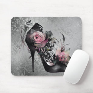 Gotische Mode Stiletto Heel mit Mauve Pink Roses Mousepad
