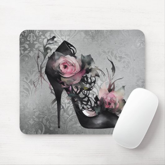 Gotische Mode Stiletto Heel mit Mauve Pink Roses Mousepad (Mit Mouse)