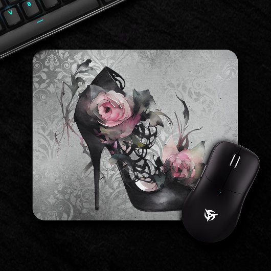 Gotische Mode Stiletto Heel mit Mauve Pink Roses Mousepad