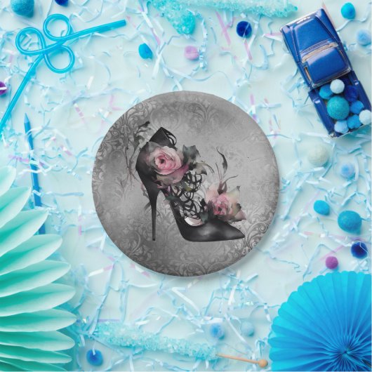 Gotische Mode Stiletto Heel mit Mauve Pink Roses Pappteller (Party)