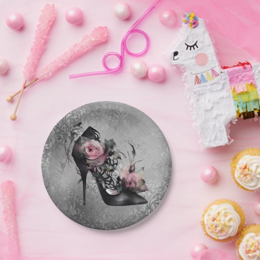 Gotische Mode Stiletto Heel mit Mauve Pink Roses Pappteller (Party)