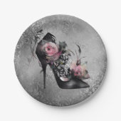 Gotische Mode Stiletto Heel mit Mauve Pink Roses Pappteller (Vorderseite)