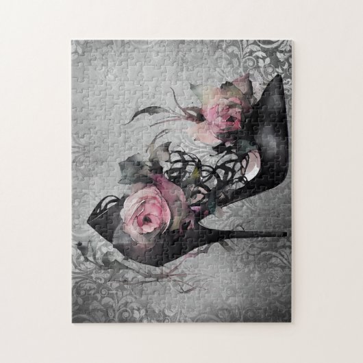 Gotische Mode Stiletto Heel mit Mauve Pink Roses Puzzle (Vertikal)