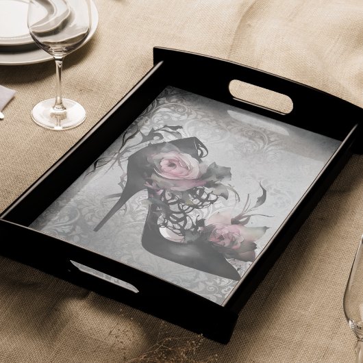 Gotische Mode Stiletto Heel mit Mauve Pink Roses Seidenpapier