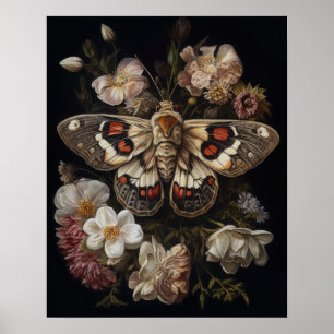 Gotische Motten und Blume Art Print Poster