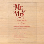 gotische Mr & Mrs – Rote Metallschrift Acryleinladungen (Vorderseite)
