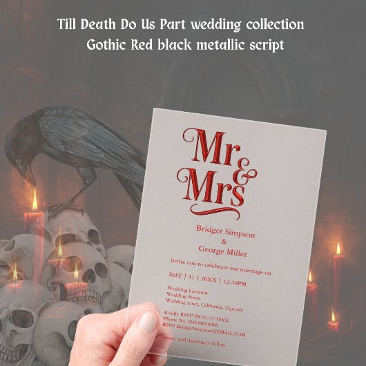 gotische Mr & Mrs – Rote Metallschrift Acryleinladungen