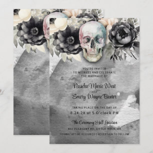 Gotische Pfingstrose- und Totenkopf-Hochzeit in sc Einladung