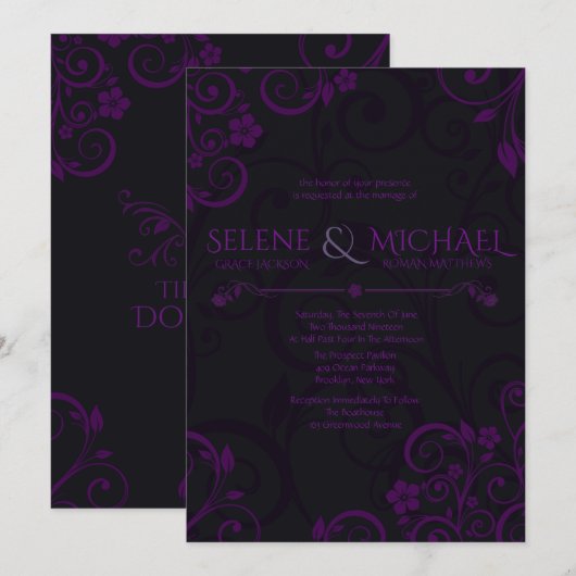 Gotische Pflaumen-Hochzeits-Einladungen Einladung (Vorne/Hinten)