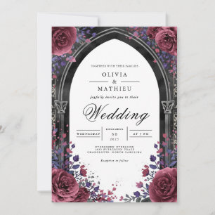 Gotische Pflaumenbogen-Hochzeit Einladung
