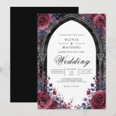 Gotische Pflaumenbogen-Hochzeit Einladung (Vorne/Hinten)