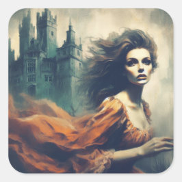 Gotische Romantik Bucht Cover Spooky Burg Horror Quadratischer Aufkleber