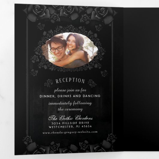 Gotische Romantik Halloween (Foto) EMPFANG & UAWG Dreifach Gefaltete Einladung (Innen Erste Seite)