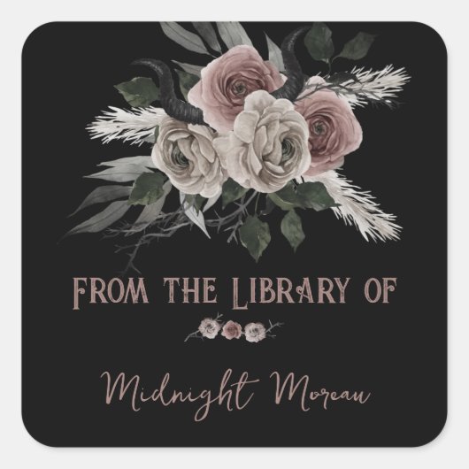 Gotische Rose aus der Bibliothek des Buchzeichens Quadratischer Aufkleber (Vorderseite)