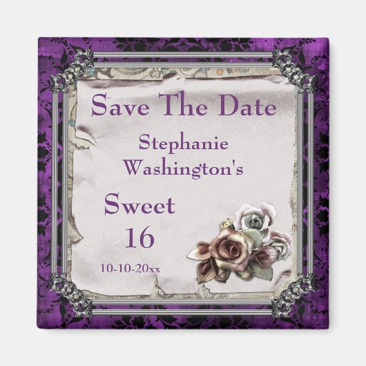 Gotische Rose & Black Damask 16. Save the Date Magnet (Vorne)