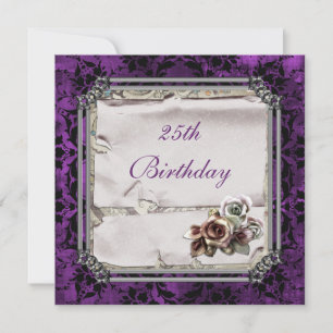 Gotische Rose & Black Damask 25. Geburtstag Einladung
