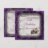 Gotische Rose & Black Damask 55. Geburtstag Einladung (Vorne/Hinten)