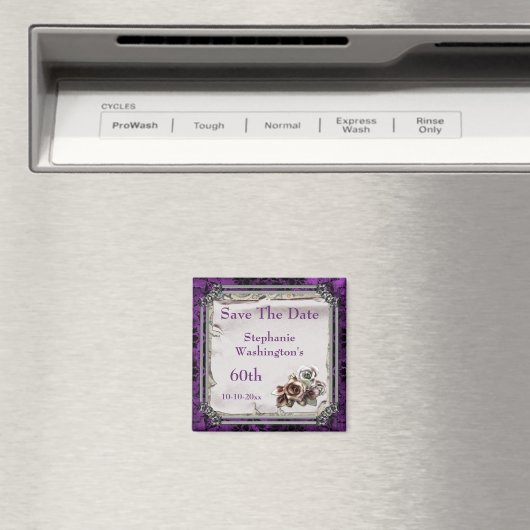 Gotische Rose & Black Damask 60. Save the Date Magnet (In Situ (Geschirrspüler))