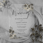 Gotische Rose Bläserschwarz und Gold Hochzeit Acryleinladungen