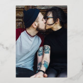 Gotische Rose florales Foto Hochzeit Schwarz und G Folieneinladung (Rückseite)