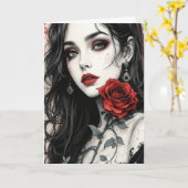 Gotische Rose Halloween Elegantes Vampire Kunst, D Karte (Gelbe Blume)