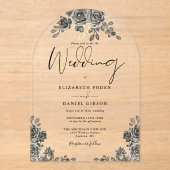 Gotische Rose Hochzeit mit Schwarz-Gold-Arch Acryleinladungen (Vorderseite)