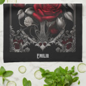 Gotische Rose in Verziertem Rahmen Geschirrtuch (Gefaltet)