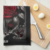 Gotische Rose in Verziertem Rahmen Geschirrtuch (Viertel Falte)