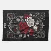 Gotische Rose in Verziertem Rahmen Geschirrtuch (Horizontal)