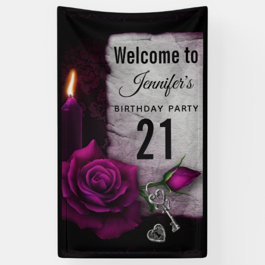 Gotische Rose, Kerze, Pergament und Locket Geburts Banner (Vertikal)