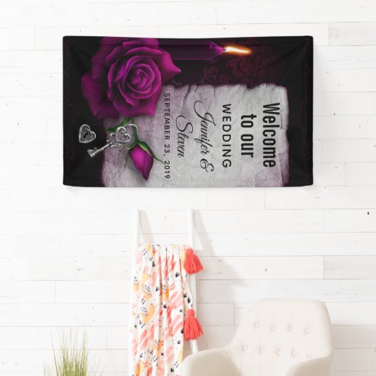 Gotische Rose, Kerze, Pergament und Locket-Hochzei Banner (Insitu)