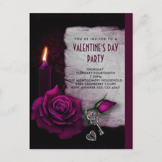 Gotische Rose, Kerzen und Locket Valentine Party Postkarte (Vorderseite)