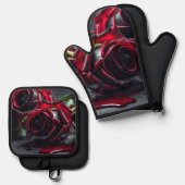 Gotische Rose Ofenhandschuh & Topflappen-Set (Vorderseite/Rückseite)
