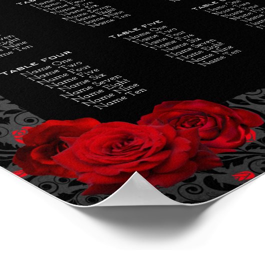 Gotische Rose Rot und Schwarz Tischnummer Poster (Ecke)