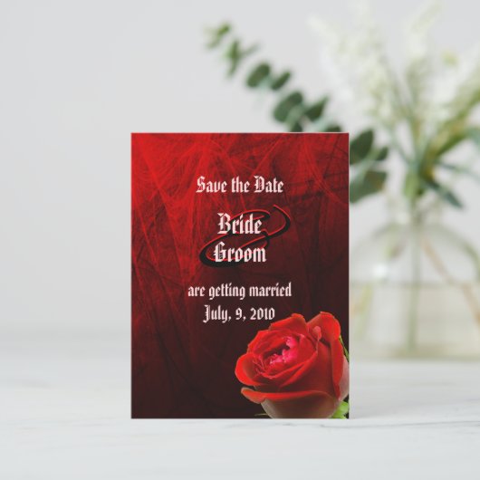 Gotische Rose Save the Date Postkarte (Stehend Vorderseite)
