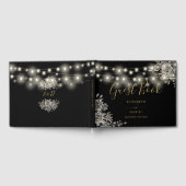 Gotische Rose Schwarz-Gold-String-Lights Hochzeit Gästebuch (Voll)