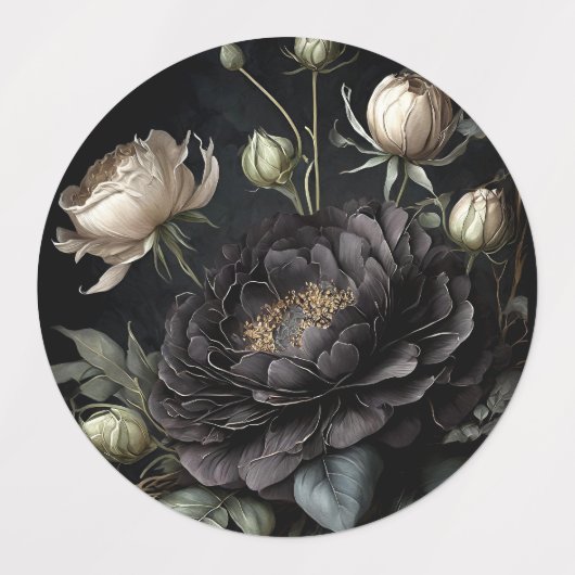 Gotische Rose Schwarze Blume Etiketten (Design 1)