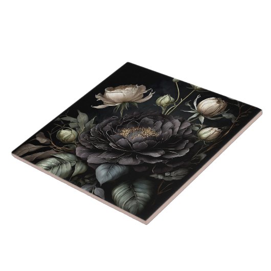 Gotische Rose Schwarze Blume Fliese (Seite)