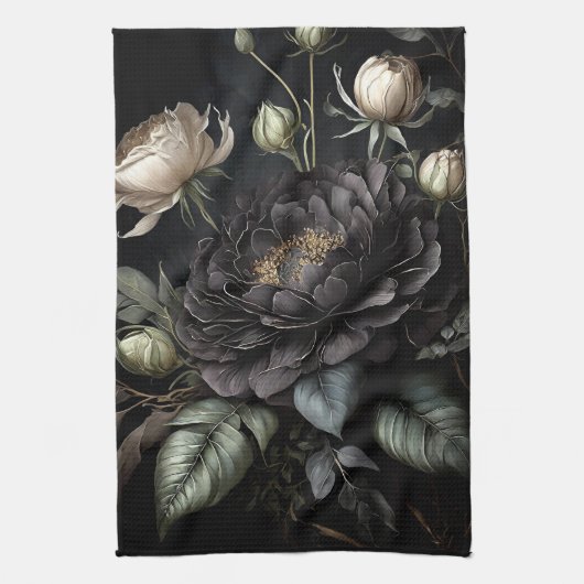 Gotische Rose Schwarze Blume Geschirrtuch (Vertikal)