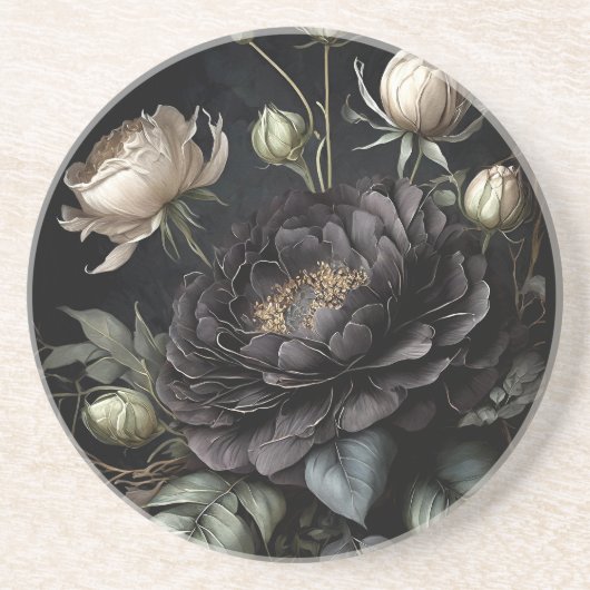 Gotische Rose Schwarze Blume Getränkeuntersetzer (Vorne)